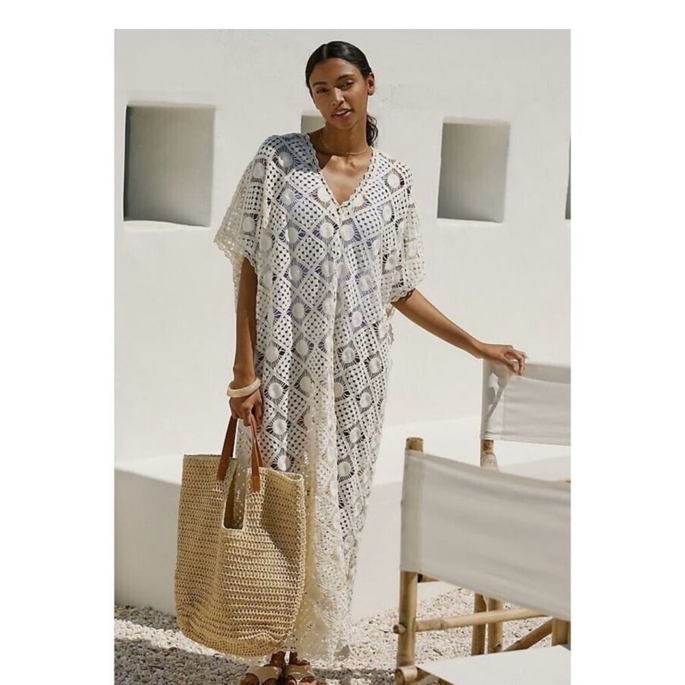 Anthropologie Cream Crochet Swim Cover-Up